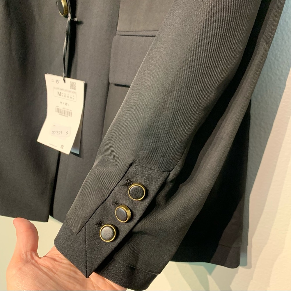 ZARA Wool Blend Structured Blazer Black Tailored Jacket NWT Medium - Picture 3 of 12